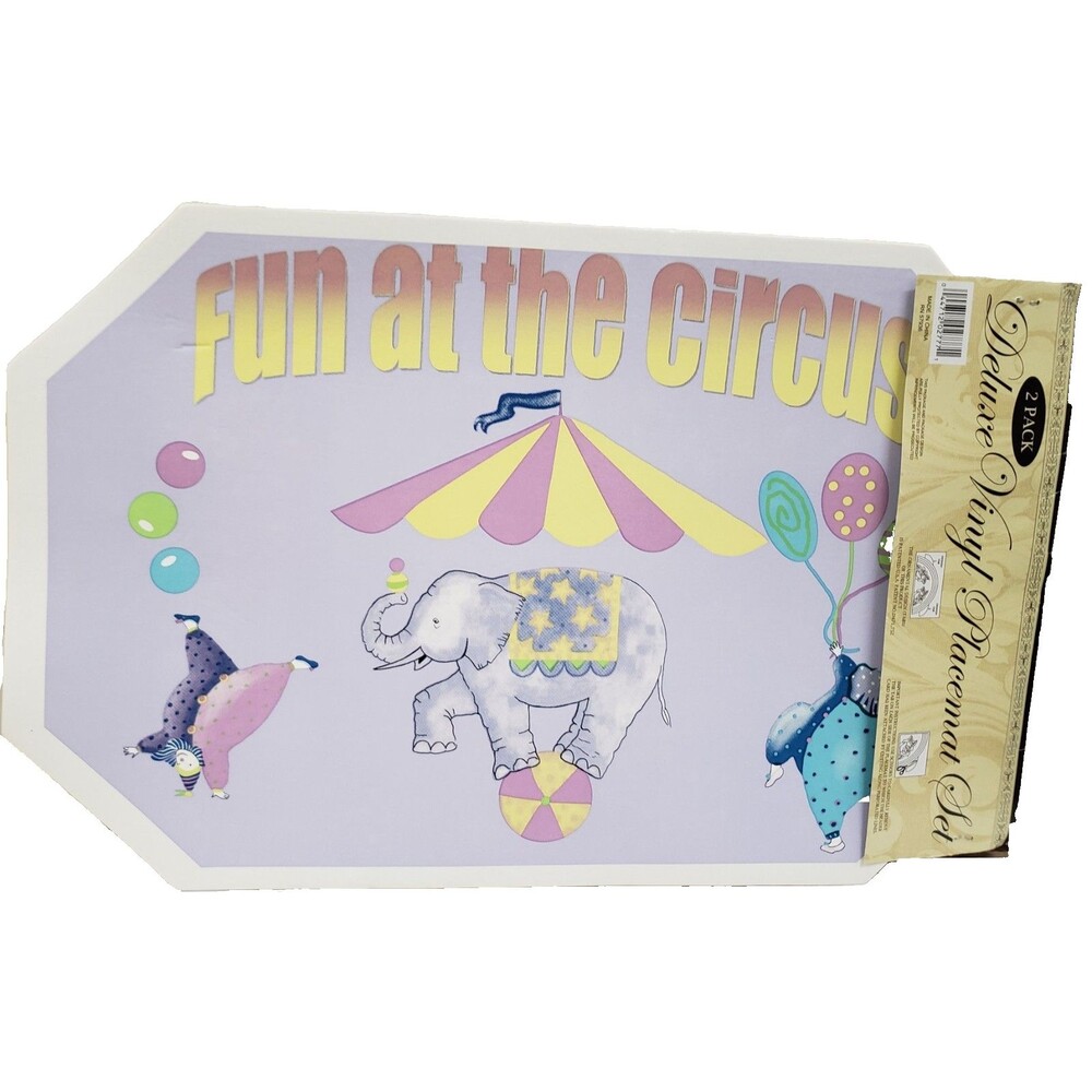 Set of 4 Same Printed Kitchen Vinyl Placemats (18"x12") FUN AT THE CIRCUS, BH